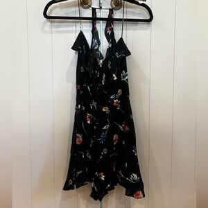 Floral Black Halter Romper Dress